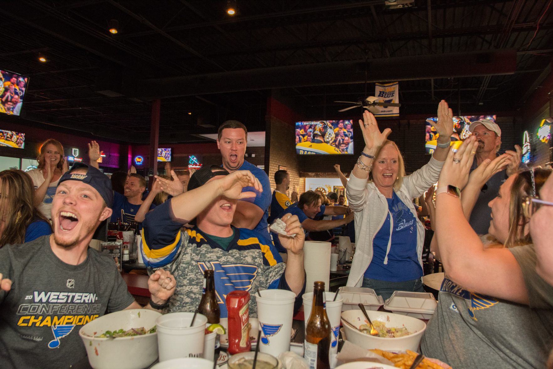 Blues Fans at Hotshots Wentzville during the Stanley Cup Final Game 1